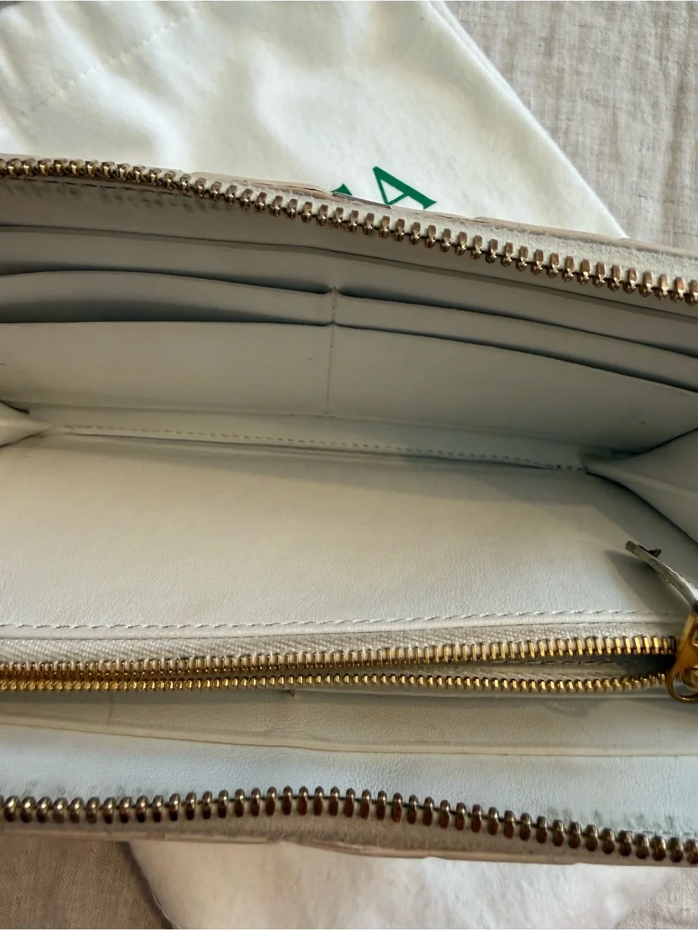 Bottega Veneta White  Zip Wallet